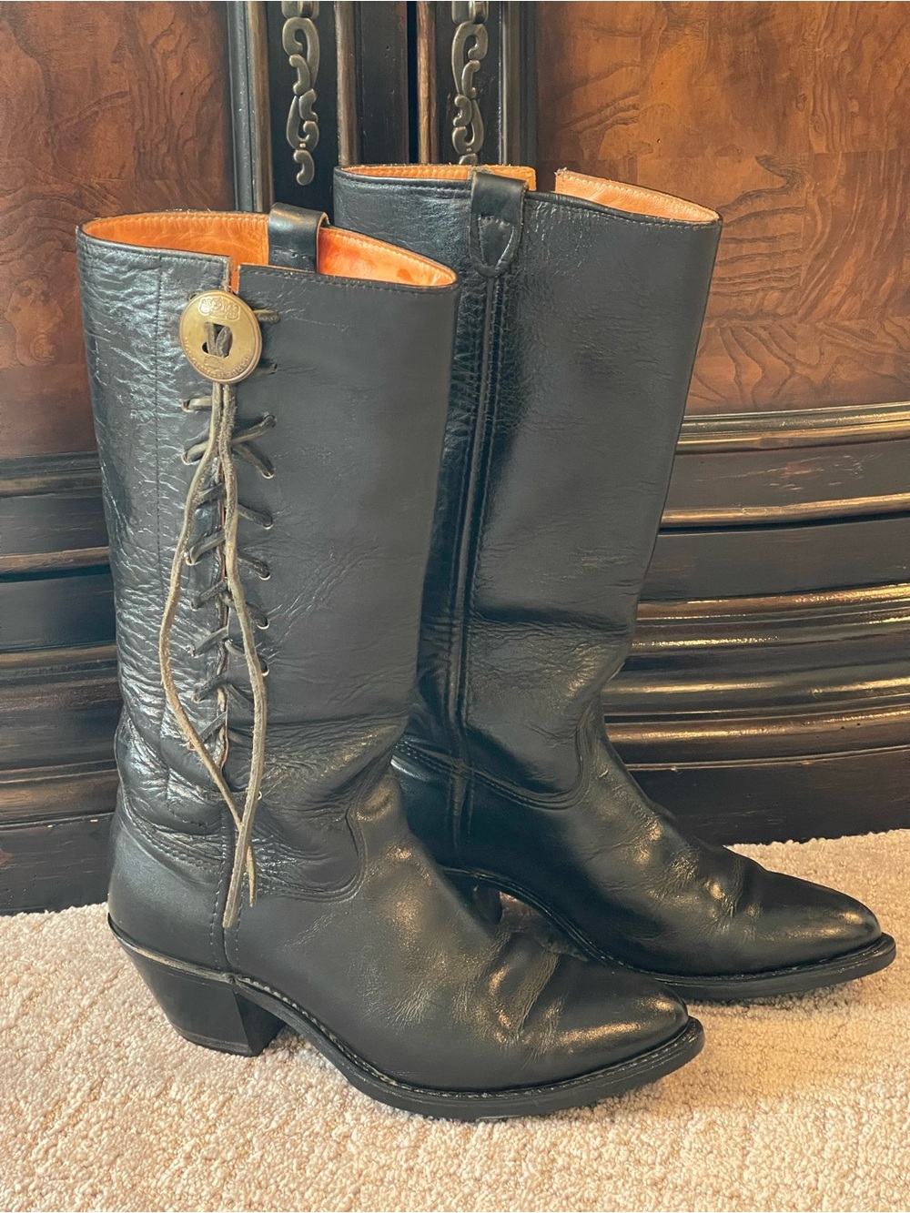 Harley Davidson 80’s Vintage Leather, Side Lace Concho Boots, Black, Western, 9 - Picture 9 of 14